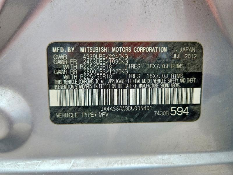 2013 Mitsubishi Outlander მანქანა იყიდება აუქციონზე, vin: JA4AS3AW3DU005401, აუქციონის ნომერი: 66580556