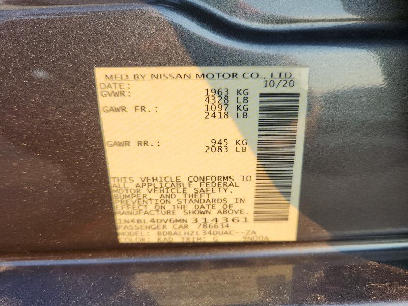 Aukcja sprzedaży 2021 Nissan Altima, vin: 1N4BL4DV6MN314361, numer aukcji: 66258806