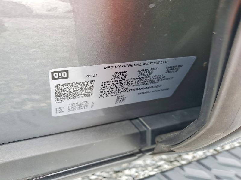 2021 Chevrolet Tahoe მანქანა იყიდება აუქციონზე, vin: 1GNSKPKD6MR466357, აუქციონის ნომერი: 65444986