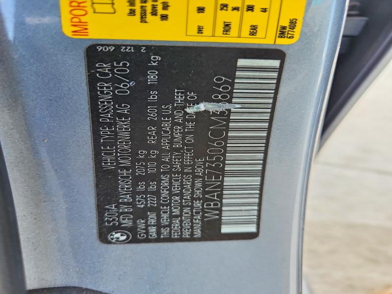 2006 Bmw 530 მანქანა იყიდება აუქციონზე, vin: WBANE73506CM35869, აუქციონის ნომერი: 66826986