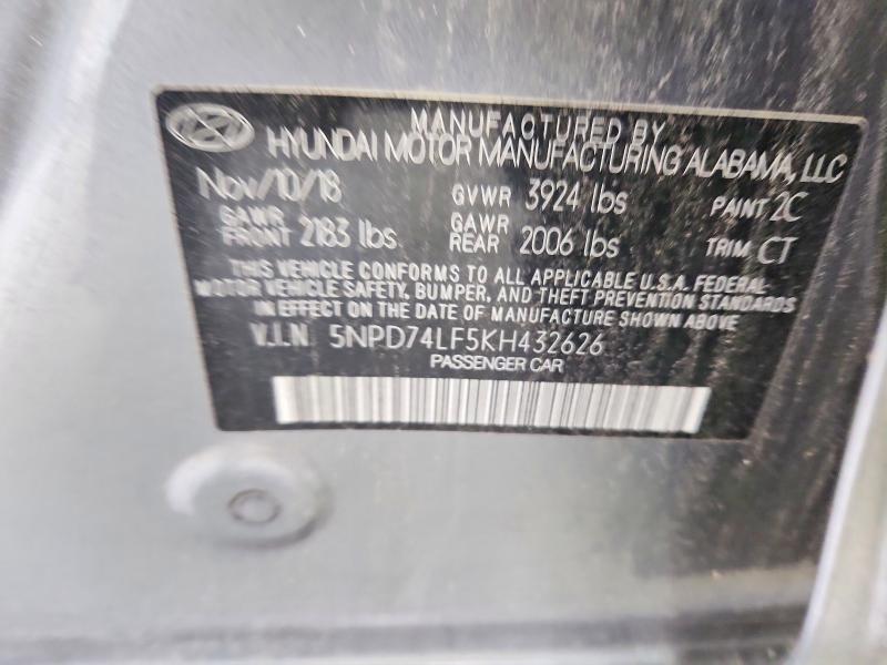 65805886 :رقم المزاد ، 5NPD74LF5KH432626 vin ، 2019 Hyundai Elantra مزاد بيع
