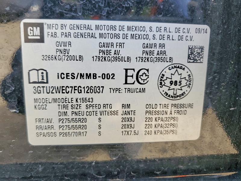 Продажа на аукционе авто 2015 Gmc Sierra, vin: 3GTU2WEC7FG126037, номер лота: 65804546