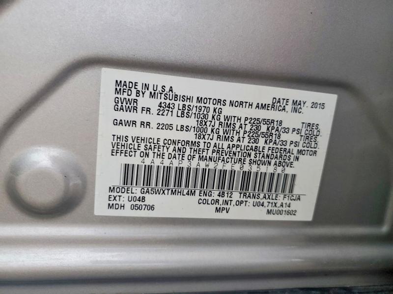 Продажа на аукционе авто 2015 Mitsubishi Outlander Sport, vin: 4A4AP3AW2FE035180, номер лота: 64760226