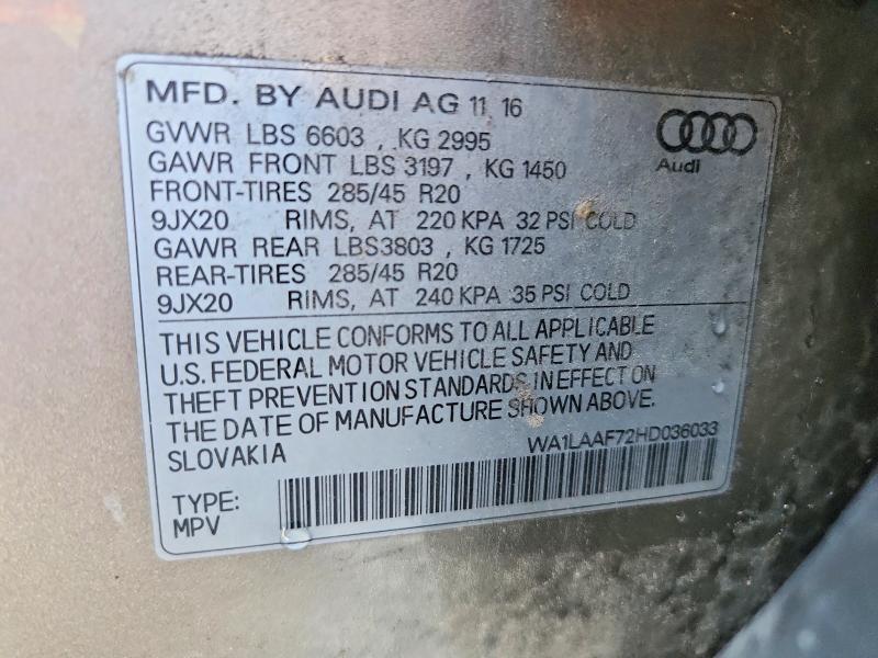 Aukcja sprzedaży 2017 Audi Q7, vin: WA1LAAF72HD036033, numer aukcji: 63737876