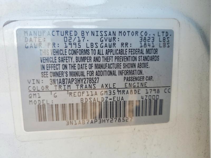 Продаж на аукціоні авто 2017 Nissan Sentra, vin: 3N1AB7AP3HY278527, номер лоту: 64301926