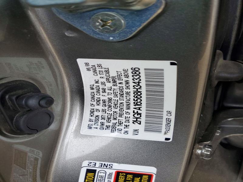 63579186 :رقم المزاد ، 2HGFA16568H343386 vin ، 2008 Honda Civic مزاد بيع