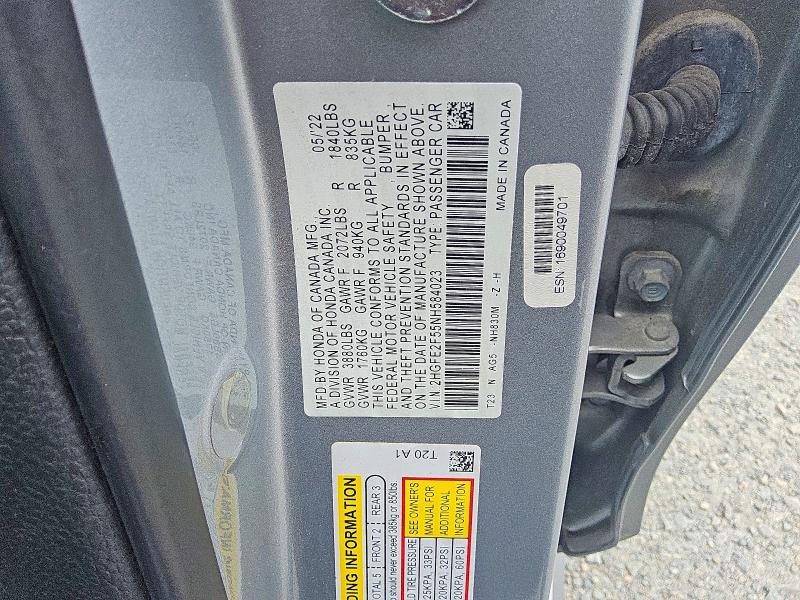 Продажа на аукционе авто 2022 Honda Civic, vin: 2HGFE2F55NH584023, номер лота: 61800146