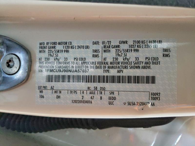 65647186 :رقم المزاد ، 1FMCU9J90NUA57037 vin ، 2022 Ford Escape مزاد بيع