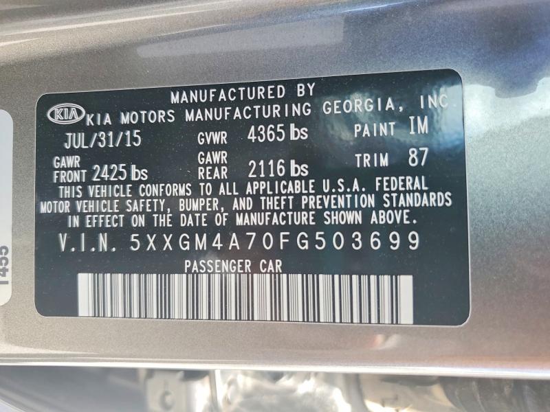65107206 :رقم المزاد ، 5XXGM4A70FG503699 vin ، 2015 Kia Optima مزاد بيع