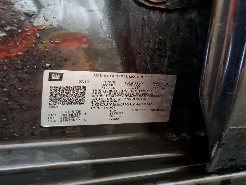 Продаж на аукціоні авто 2019 Chevrolet Silverado, vin: 1GCUYEEDXKZ423945, номер лоту: 62934476