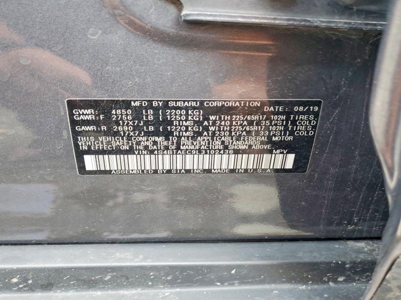 Auction sale of the 2020 Subaru Outback, vin: 4S4BTAEC9L3102436, lot number: 62962106