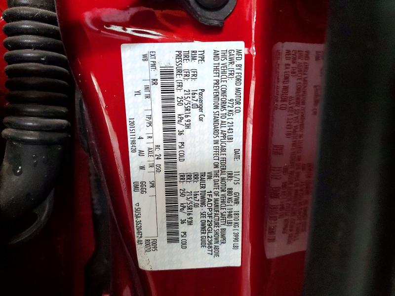 63952746 :رقم المزاد ، 1FADP3F29GL236877 vin ، 2016 Ford Focus مزاد بيع