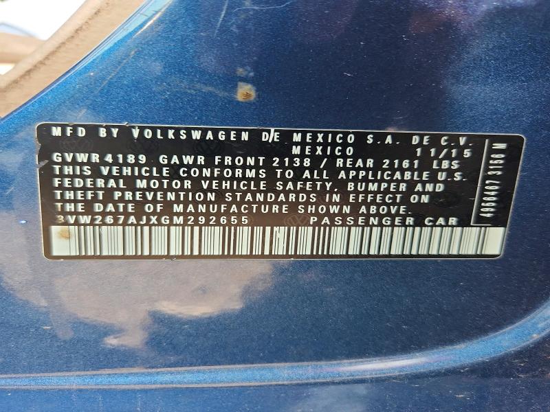 Auction sale of the 2016 Volkswagen Jetta, vin: 3VW267AJXGM292655, lot number: 64049856