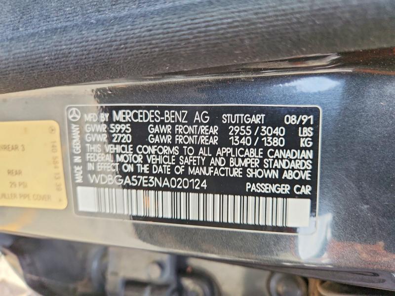 Aukcja sprzedaży 1992 Mercedes-benz 600, vin: WDBGA57E3NA020124, numer aukcji: 66845736