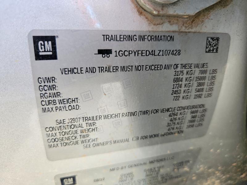 Aukcja sprzedaży 2020 Chevrolet Silverado, vin: 1GCPYFED4LZ107428, numer aukcji: 64447326