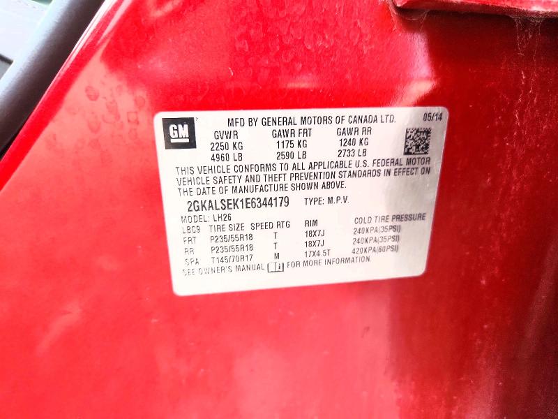 Aukcja sprzedaży 2014 Gmc Terrain, vin: 2GKALSEK1E6344179, numer aukcji: 64619076