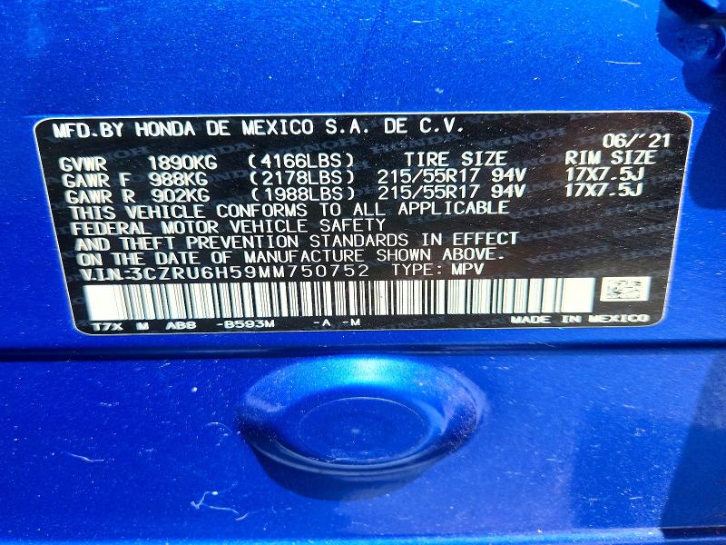 Продажа на аукционе авто 2021 Honda Hr-v, vin: 3CZRU6H59MM750752, номер лота: 65318236