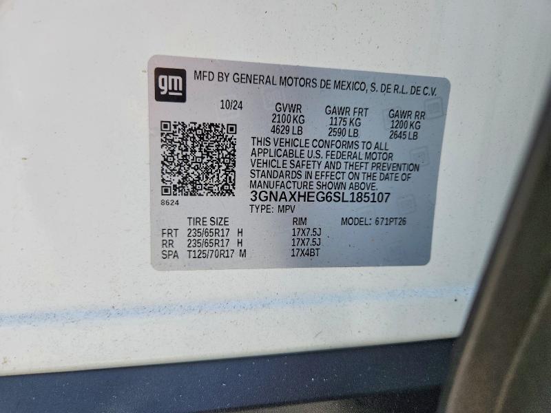 Aukcja sprzedaży 2025 Chevrolet Equinox, vin: 3GNAXHEG6SL185107, numer aukcji: 65796866