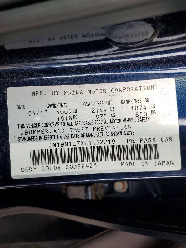 64184866 :رقم المزاد ، JM1BN1L7XH1152219 vin ، 2017 Mazda 3 مزاد بيع