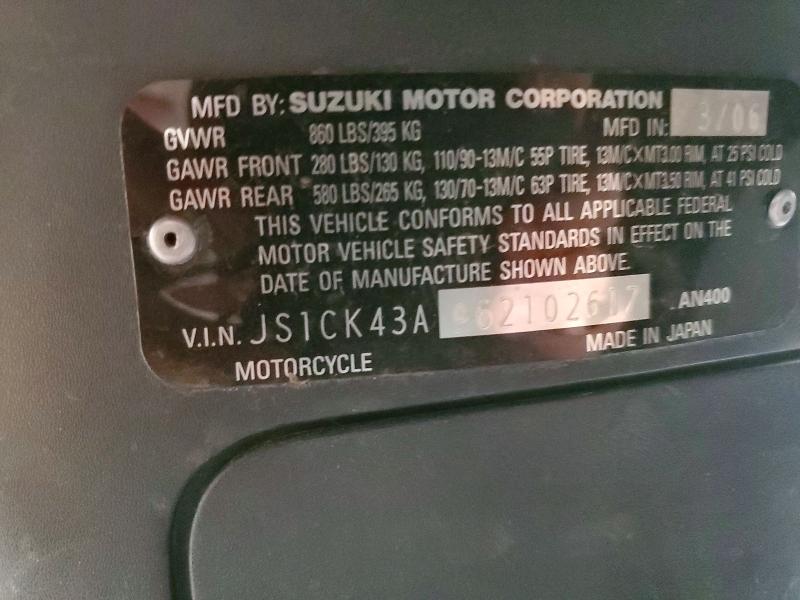 Продаж на аукціоні авто 2006 Suzuki An400, vin: JS1CK43A962102617, номер лоту: 64912036