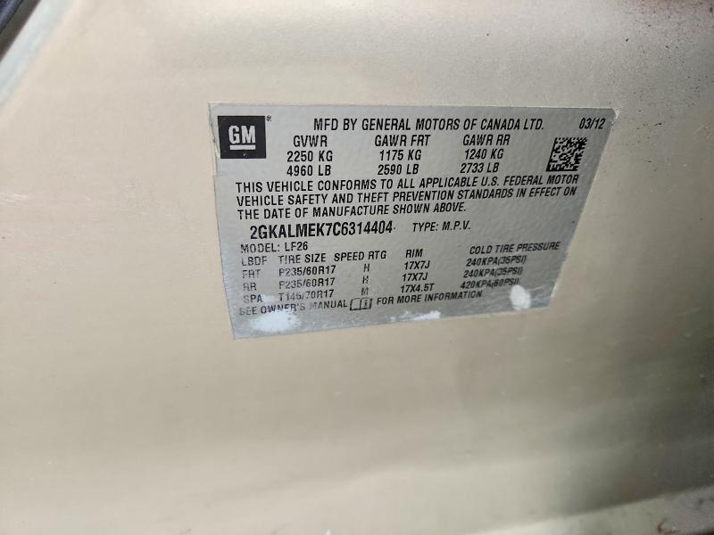 Aukcja sprzedaży 2012 Gmc Terrain, vin: 2GKALMEK7C6314404, numer aukcji: 65416446