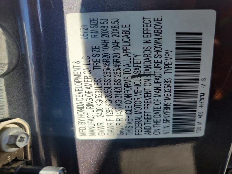 2021 Honda Passport მანქანა იყიდება აუქციონზე, vin: 5FNYF8H91MB025483, აუქციონის ნომერი: 66091916