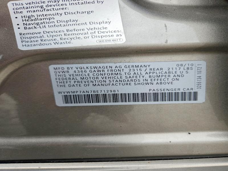 Aukcja sprzedaży 2011 Volkswagen Cc, vin: WVWMP7AN7BE712981, numer aukcji: 63837676