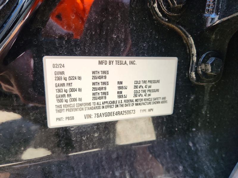 Aukcja sprzedaży 2024 Tesla Model Y, vin: 7SAYGDEE4RA250673, numer aukcji: 64424206