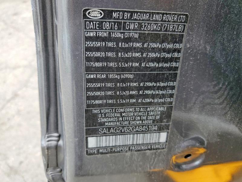 67039886 :رقم المزاد ، SALAG2V62GA845194 vin ، 2016 Land Rover Lr4 مزاد بيع