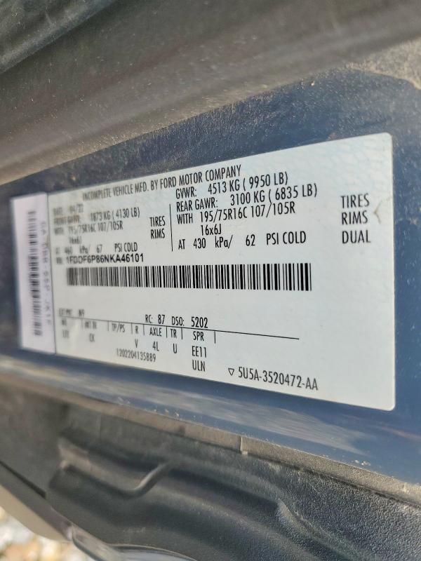 2022 Ford Transit მანქანა იყიდება აუქციონზე, vin: 1FDDF6P86NKA46101, აუქციონის ნომერი: 65033596
