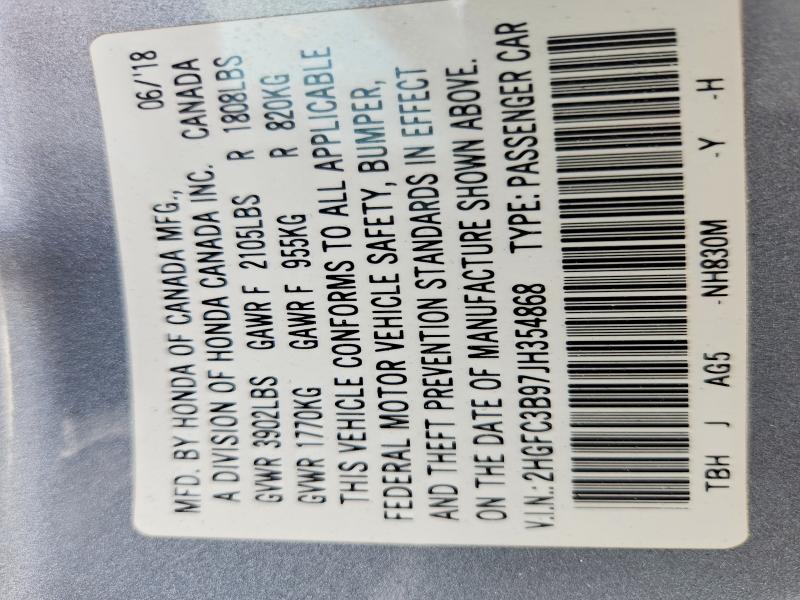 Продажа на аукционе авто 2018 Honda Civic, vin: 2HGFC3B97JH354868, номер лота: 63769486