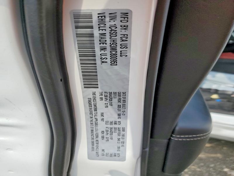 64187976 :رقم المزاد ، 1C4SDJH93MC800950 vin ، 2021 Dodge Durango مزاد بيع