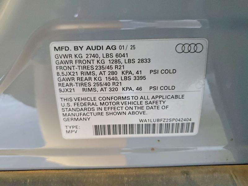 Aukcja sprzedaży 2025 Audi Q4 E-tron, vin: WA1LUBFZ2SP042404, numer aukcji: 63563346