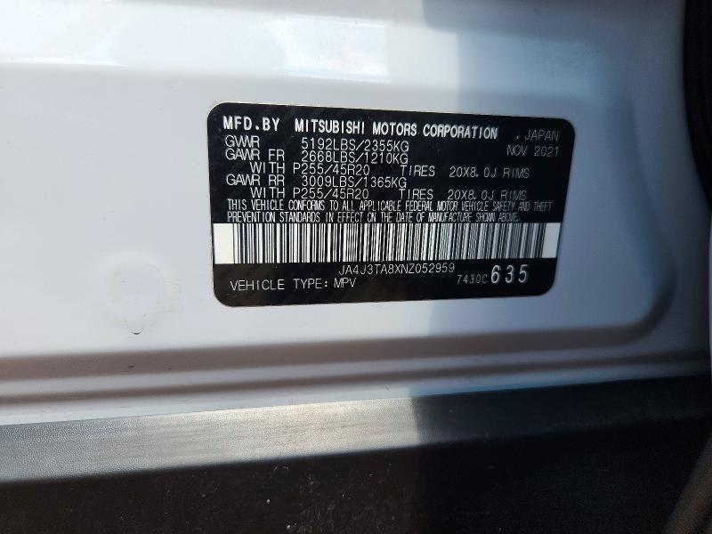 2022 Mitsubishi Outlander მანქანა იყიდება აუქციონზე, vin: JA4J3TA8XNZ052959, აუქციონის ნომერი: 63677966