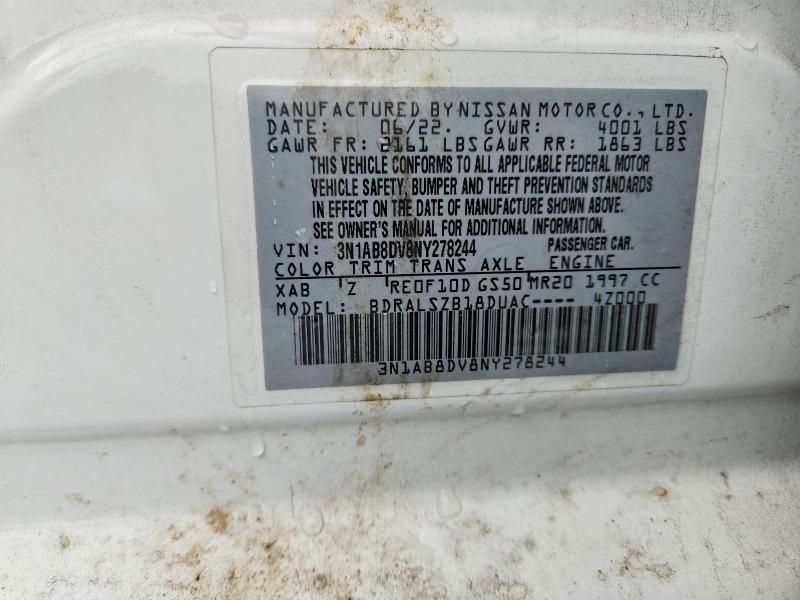 66431366 :رقم المزاد ، 3N1AB8DV8NY278244 vin ، 2022 Nissan Sentra مزاد بيع