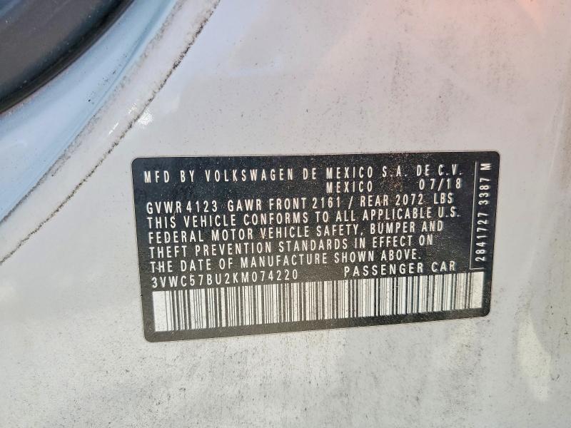 65592146 :رقم المزاد ، 3VWC57BU2KM074220 vin ، 2019 Volkswagen Jetta مزاد بيع