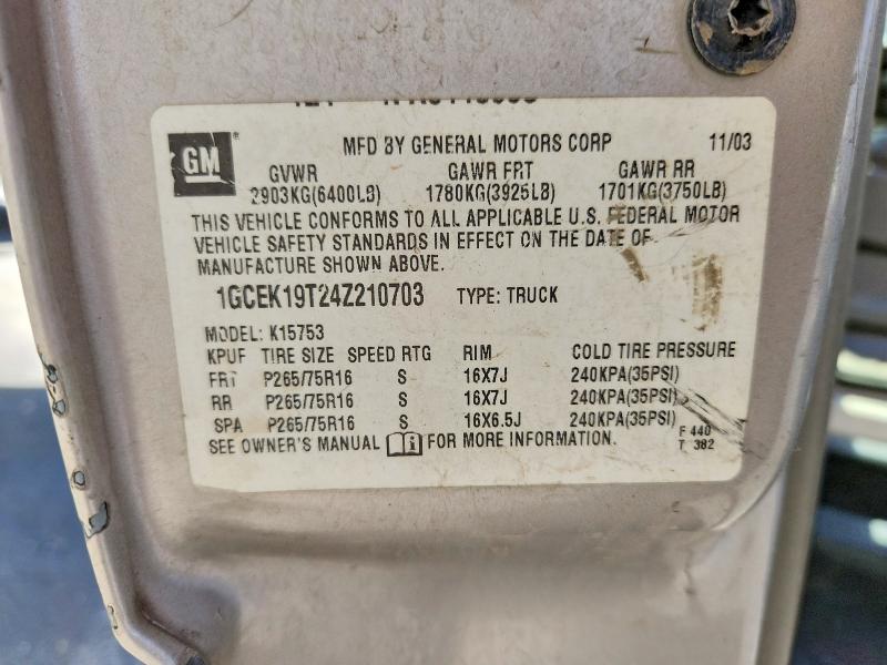 65524776 :رقم المزاد ، 1GCEK19T24Z210703 vin ، 2004 Chevrolet Silverado مزاد بيع