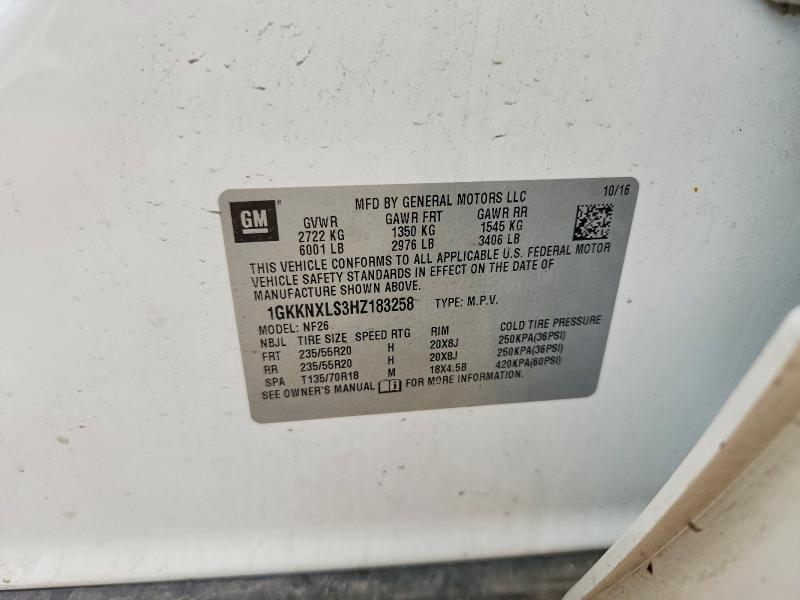 2017 Gmc Acadia მანქანა იყიდება აუქციონზე, vin: 1GKKNXLS3HZ183258, აუქციონის ნომერი: 66973216