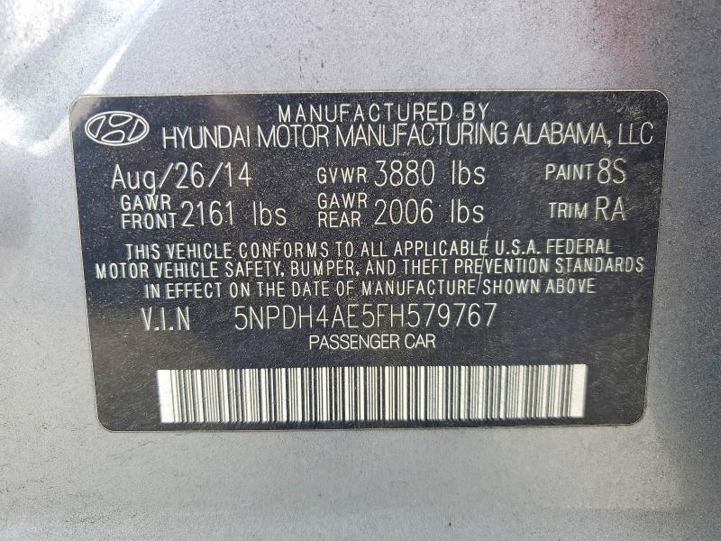 64144356 :رقم المزاد ، 5NPDH4AE5FH579767 vin ، 2015 Hyundai Elantra مزاد بيع