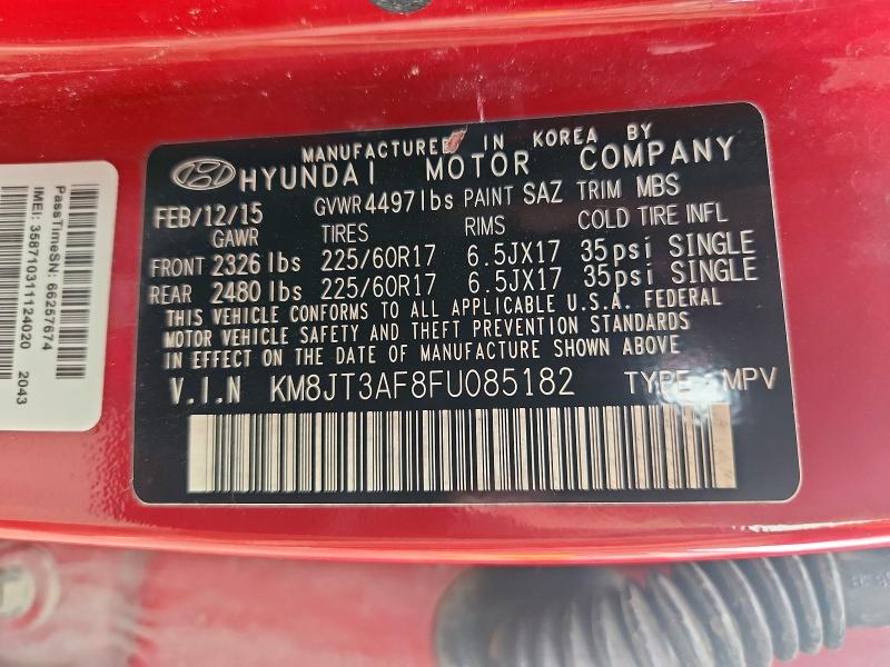 66972186 :رقم المزاد ، KM8JT3AF8FU085182 vin ، 2015 Hyundai Tucson مزاد بيع