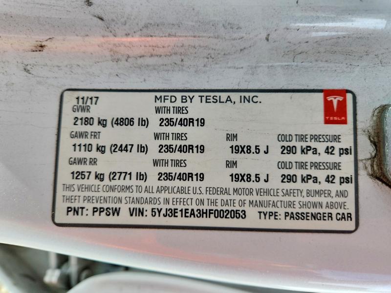 66282566 :رقم المزاد ، 5YJ3E1EA3HF002053 vin ، 2017 Tesla Model 3 مزاد بيع