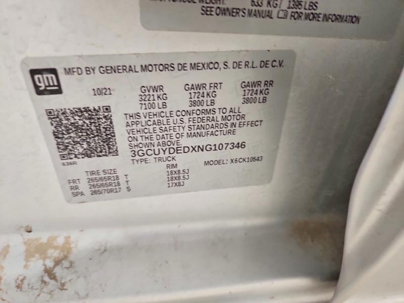 65215026 :رقم المزاد ، 3GCUYDEDXNG107346 vin ، 2022 Chevrolet Silverado Ltd مزاد بيع