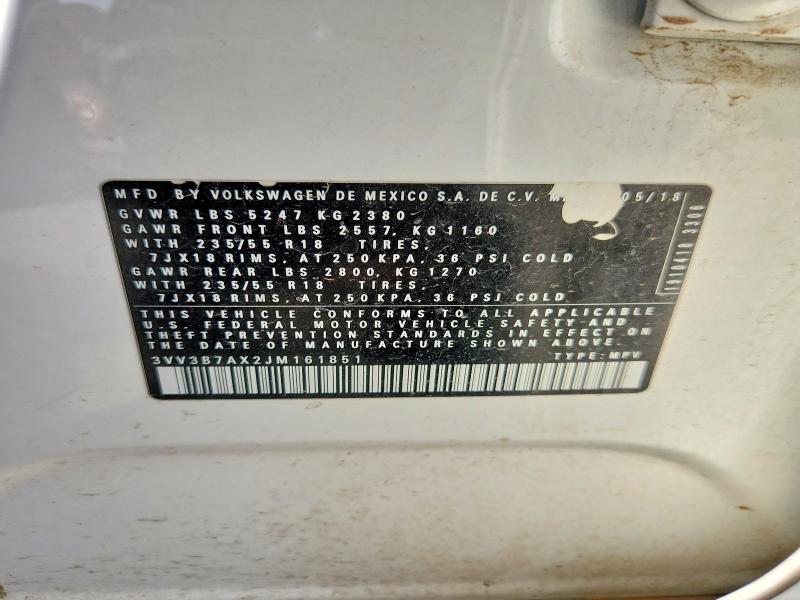 61451436 :رقم المزاد ، 3VV3B7AX2JM161851 vin ، 2018 Volkswagen Tiguan مزاد بيع