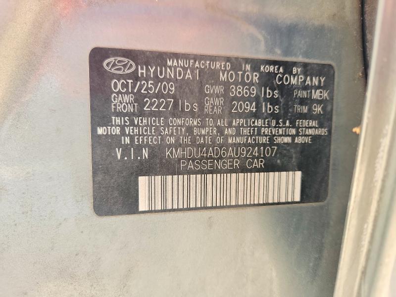 2010 Hyundai Elantra მანქანა იყიდება აუქციონზე, vin: KMHDU4AD6AU924107, აუქციონის ნომერი: 66769886