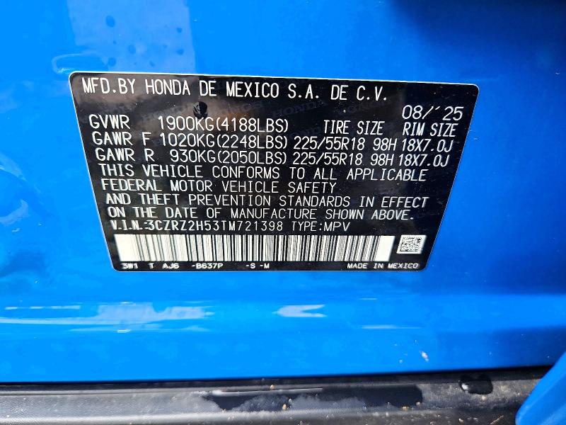 Aukcja sprzedaży 2026 Honda Hr-v, vin: 3CZRZ2H53TM721398, numer aukcji: 64892786