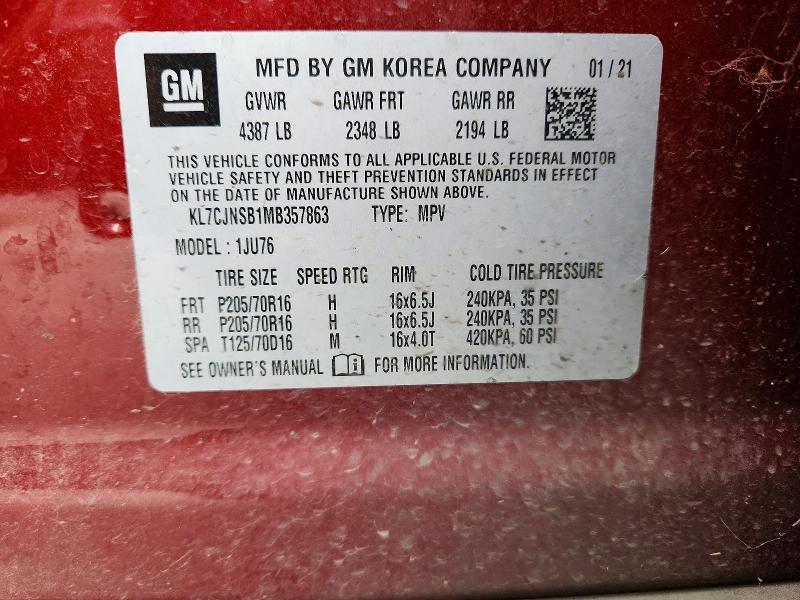 64782026 :رقم المزاد ، KL7CJNSB1MB357863 vin ، 2021 Chevrolet Trax مزاد بيع