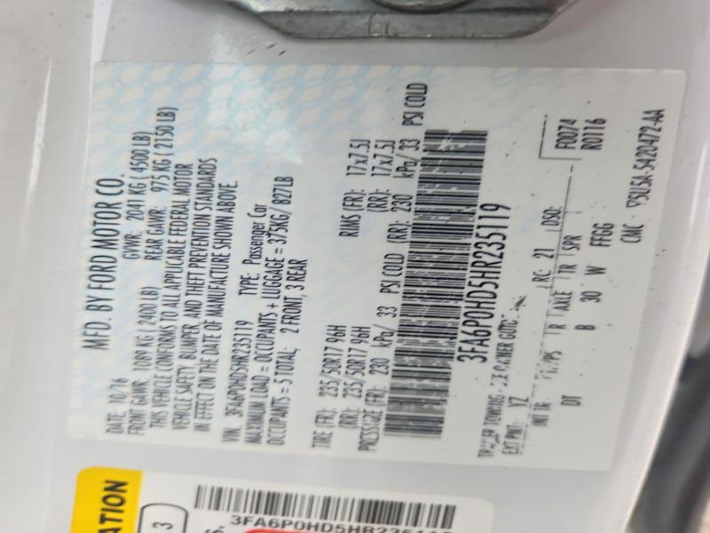 Продажа на аукционе авто 2017 Ford Fusion, vin: 3FA6P0HD5HR235119, номер лота: 65803276