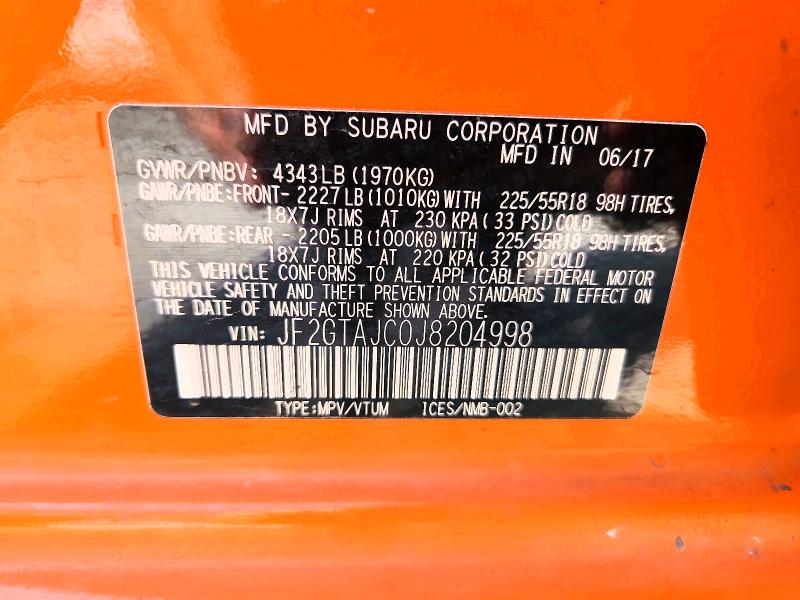 Aukcja sprzedaży 2018 Subaru Crosstrek, vin: JF2GTAJC0J8204998, numer aukcji: 63575936