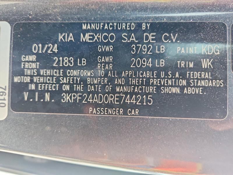 66698436 :رقم المزاد ، 3KPF24AD0RE744215 vin ، 2024 Kia Forte مزاد بيع