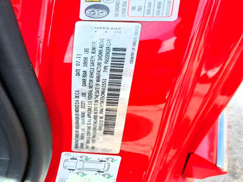 Aukcja sprzedaży 2012 Volkswagen Beetle, vin: 3VWJP7AT5CM601551, numer aukcji: 66466616